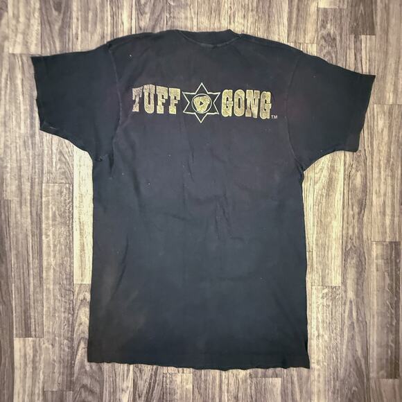 VTG 90s Bob Marley Lions Graphic T-Shirt Tuff Gong Back Black Screen Stars USA L - Picture 2 of 13